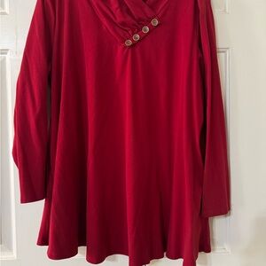 Red Cowl neck button collar top 5X